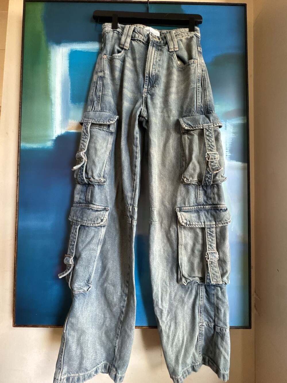 Zara Wide Leg Baggy Cargo Jeans with Buckle Detail